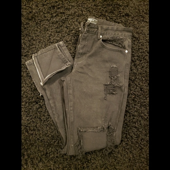 Mens Black F21 Distresswd Denim Jean's - Picture 3 of 3